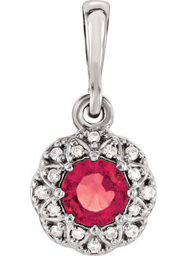 14K Yellow Gold Natural Emerald & .04 CTW Natural Diamond Halo-Style Pendant