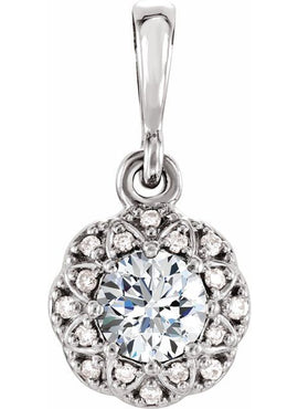 14K Yellow Gold Natural Emerald & .04 CTW Natural Diamond Halo-Style Pendant