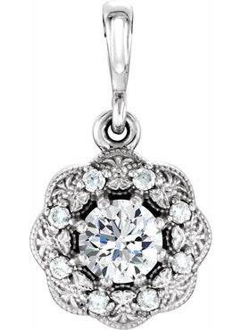 14K White Gold Natural Blue Sapphire & .06 CTW Natural Diamond Pendant