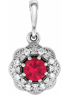 14K White Gold Natural Blue Sapphire & .06 CTW Natural Diamond Pendant