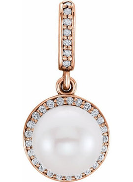 14K Yellow Gold Cultured White Freshwater Pearl & .06 CTW Natural Diamond Pendant