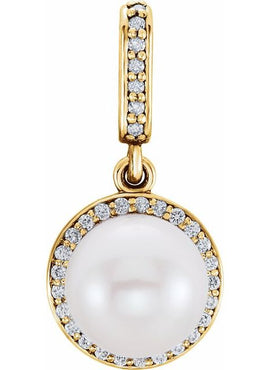 14K Yellow Gold Cultured White Freshwater Pearl & .06 CTW Natural Diamond Pendant