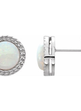 14K White Gold Natural White Opal Bezel-Set Leaf Earrings