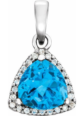 14K White Gold Natural Swiss Blue Topaz & 1/10 CTW Natural Diamond Pendant