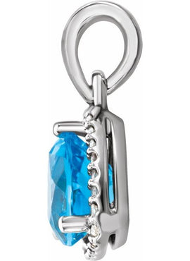 14K White Gold Natural Swiss Blue Topaz & 1/10 CTW Natural Diamond Pendant