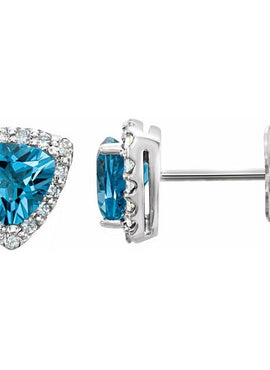 14K Yellow Gold Natural Swiss Blue Topaz & 1/8 CTW Natural Diamond Earrings