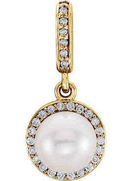 14K Yellow Gold Cultured White Freshwater Pearl & .06 CTW Natural Diamond Pendant