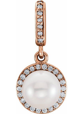 14K Yellow Gold Cultured White Freshwater Pearl & .06 CTW Natural Diamond Pendant