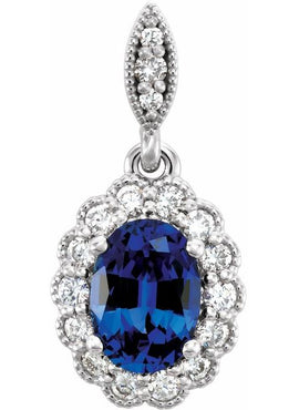 Platinum Lab-Grown Blue Sapphire & 1/5 CTW Natural Diamond Pendant