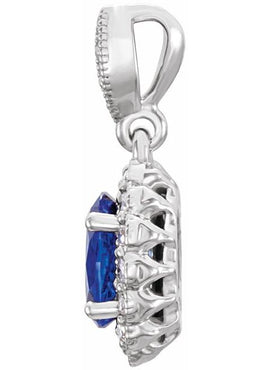 Platinum Lab-Grown Blue Sapphire & 1/5 CTW Natural Diamond Pendant