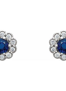 14K Yellow Gold 3.2 mm Natural Blue Sapphire & 1/8 CTW Natural Diamond Earrings