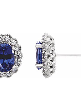 14K White Gold Lab-Grown Blue Sapphire & 1/3 CTW Natural Diamond Earrings