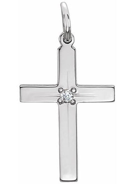 14K White Gold .0075 CT Natural Diamond Cross 18