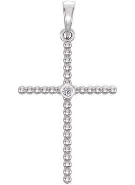 14K Yellow Gold 33.3x17.6 mm .03 CTW Natural Diamond Beaded Cross Pendant