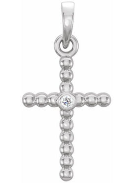 14K Yellow Gold 33.3x17.6 mm .03 CTW Natural Diamond Beaded Cross Pendant