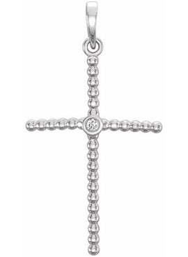 14K Yellow Gold 33.3x17.6 mm .03 CTW Natural Diamond Beaded Cross Pendant