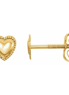 14K Yellow Gold Youth Heart Earrings