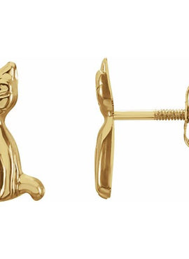 14K Yellow Gold Youth Cat Earrings