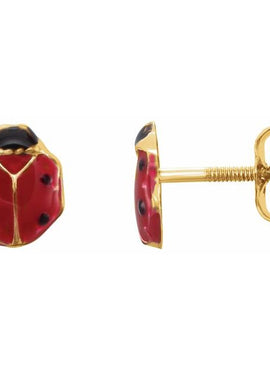 14K Yellow Gold Youth Ladybug Earrings