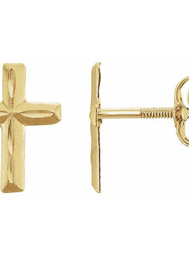 14K Yellow Gold Youth Cross Earrings