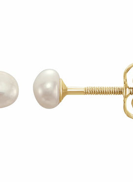 14K Yellow Gold Cultured White Freshwater Pearl Earrings