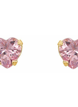 14K Yellow Gold Imitation Pink Cubic Zirconia Youth Stud Earrings