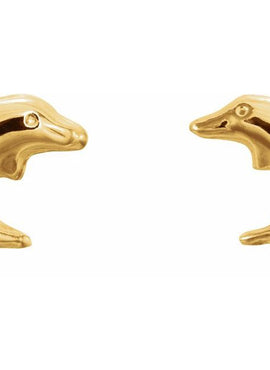 14K Yellow Gold Youth Dolphin Earrings