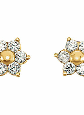 14K Yellow Gold Imitation White Cubic Zirconia Youth Floral-Inspired Earrings