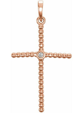 14K Yellow Gold 33.3x17.6 mm .03 CTW Natural Diamond Beaded Cross Pendant
