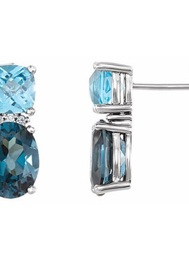 14K White Gold Natural London Blue Topaz, Natural Swiss Blue Topaz & .03 CTW Natural Diamond Earrings