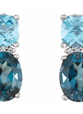14K White Gold Natural London Blue Topaz, Natural Swiss Blue Topaz & .03 CTW Natural Diamond Earrings