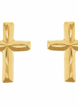14K Yellow Gold Youth Cross Earrings