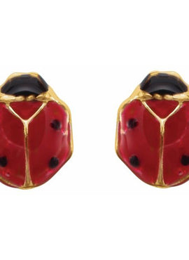 14K Yellow Gold Youth Ladybug Earrings