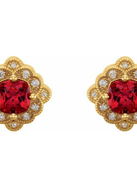 14K White Gold Lab-Grown Ruby & .08 CTW Natural Diamond Earrings