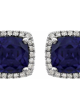 14K White Gold Lab-Grown Blue Sapphire & 1/8 CTW Natural Diamond Earrings