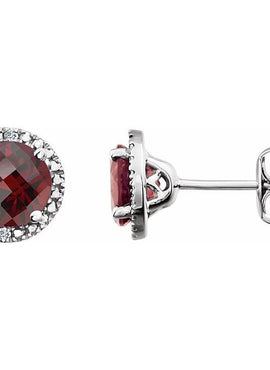 Sterling Silver Natural Mozambique Garnet & .01 CTW Natural Diamond Earrings