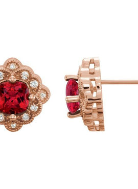 14K White Gold Lab-Grown Ruby & .08 CTW Natural Diamond Earrings