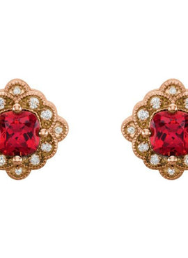 14K White Gold Lab-Grown Ruby & .08 CTW Natural Diamond Earrings