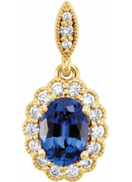 Platinum Lab-Grown Blue Sapphire & 1/5 CTW Natural Diamond Pendant