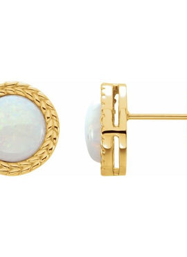 14K White Gold Natural White Opal Bezel-Set Leaf Earrings