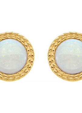 14K White Gold Natural White Opal Bezel-Set Leaf Earrings