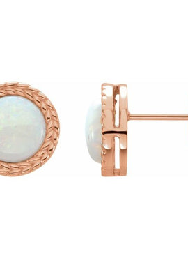 14K White Gold Natural White Opal Bezel-Set Leaf Earrings