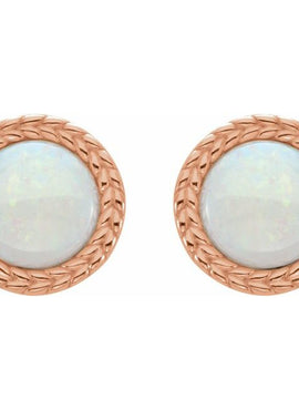14K White Gold Natural White Opal Bezel-Set Leaf Earrings