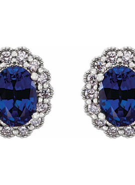 14K White Gold Lab-Grown Blue Sapphire & 1/3 CTW Natural Diamond Earrings