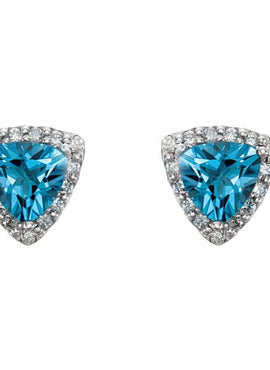 14K Yellow Gold Natural Swiss Blue Topaz & 1/8 CTW Natural Diamond Earrings