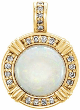 14K White Gold Natural White Opal & 1/10 CTW Natural Diamond Pendant