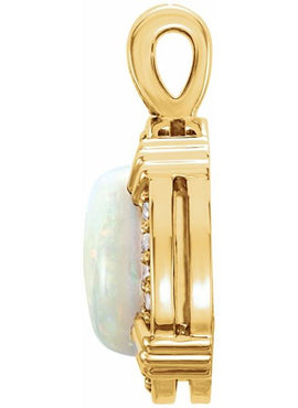 14K White Gold Natural White Opal & 1/10 CTW Natural Diamond Pendant