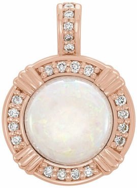 14K White Gold Natural White Opal & 1/10 CTW Natural Diamond Pendant