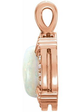 14K White Gold Natural White Opal & 1/10 CTW Natural Diamond Pendant