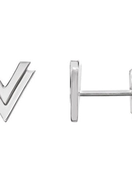 14K White Gold 8 mm Double V Earrings